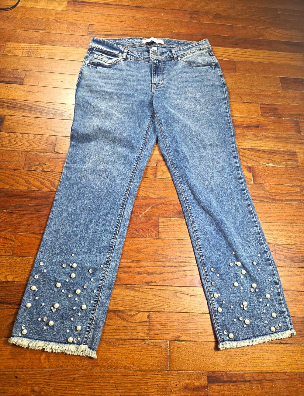 Maurices Womens Jeans Size 6 Pearl Rhinestone Embellished Frayed Hem Y2K